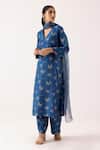 Buy_Label Shreya Sharma_Blue Kurta And Pant Cotton Silk Print Floral V Neck Flower Set_Online_at_Aza_Fashions