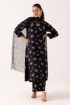 Buy_Label Shreya Sharma_Black Kurta And Pant Cotton Silk Print Floral V Neck Flower Bloom Set _at_Aza_Fashions