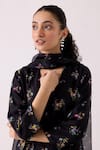 Label Shreya Sharma_Black Kurta And Pant Cotton Silk Print Floral V Neck Flower Bloom Set _Online_at_Aza_Fashions