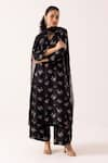 Buy_Label Shreya Sharma_Black Kurta And Pant Cotton Silk Print Floral V Neck Flower Bloom Set _Online_at_Aza_Fashions