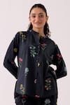 Buy_Label Shreya Sharma_Black Cotton Print Floral Closed Neck Shirt With Pant _Online_at_Aza_Fashions