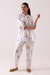 Buy_Label Shreya Sharma_White Cotton Print Floral Mandarin Collar Bloom Shirt With Pant _at_Aza_Fashions