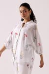 Buy_Label Shreya Sharma_White Cotton Print Floral Mandarin Collar Bloom Shirt With Pant _Online_at_Aza_Fashions