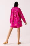 Shop_Label Shreya Sharma_Pink Cotton Print Floral Mandarin Collar Shirt With Shorts _at_Aza_Fashions