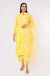 Buy_Yuvraani Jaipur_Yellow Organza, Chanderi, Cotton Embroidery, Lace Floral Pattern Kurta Set _at_Aza_Fashions