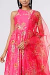 Buy_Yuvrani Jaipur_Pink Chanderi Flower Halter Neck Pattern Anarkali Set _Online_at_Aza_Fashions