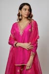 Buy Pink Kurta And Sharara Pure Spun Silk Hand Embroidered Gota Set For Women By Yuvrani Jaipur