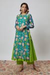 Buy_Yuvrani Jaipur_Blue Kurta And Pant Chanderi Printed Floral Round Set _at_Aza_Fashions