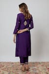 Shop_Yuvrani Jaipur_Purple Kurta And Pant Pure Spun Silk Hand Embroidered Thread Motifs Set _at_Aza_Fashions
