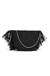 Shop_JENA_Black Tassels Raffia Moon Crossbody Bag _at_Aza_Fashions