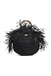 Shop_JENA_Black Woven Fringe Bucket Bag _at_Aza_Fashions