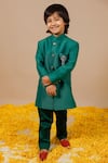 Swati Golyan_Green 100% Raw Mashru Silk Plain Full Sleeve Jodhpuri Set  _Online_at_Aza_Fashions