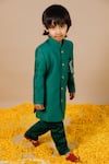 Shop_Swati Golyan_Green 100% Raw Mashru Silk Plain Full Sleeve Jodhpuri Set  _Online_at_Aza_Fashions