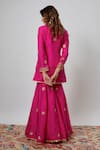 Shop_Yuvraani Jaipur_Pink Silk, Organza Embroidery, Gota Patti V-neck Hand Kurta Sharara Set _at_Aza_Fashions