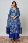 Buy_Yuvrani Jaipur_Blue Kurta And Pant Chanderi Printed Floral V Neck Pattern Set _at_Aza_Fashions