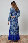 Shop_Yuvrani Jaipur_Blue Kurta And Pant Chanderi Printed Floral V Neck Pattern Set _at_Aza_Fashions