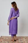 Shop_Yuvrani Jaipur_Purple Kurta And Pant Pure Spun Silk Hand Embroidered Moon V Neck Set _at_Aza_Fashions