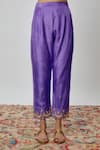 Yuvrani Jaipur_Purple Kurta And Pant Pure Spun Silk Hand Embroidered Moon V Neck Set _Online_at_Aza_Fashions