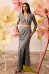 Buy_Roqa_Grey Crop Blouse Net Embroidery Nalki Aster Callista With Skirt  _at_Aza_Fashions