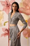 Buy_Roqa_Grey Crop Blouse Net Embroidery Nalki Aster Callista With Skirt  _Online_at_Aza_Fashions