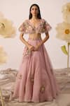 Buy_Roqa_Pink Blouse Net Embroidery Buttercup Bloom Resham Lehenga With  _at_Aza_Fashions