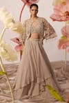 Buy_Roqa_Beige Cape And Bustier Net Embroidery Cardinal Starburst Lehenga Set _at_Aza_Fashions