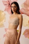 Shop_Roqa_Peach Bustier And Cape Net Embroidery Iris Bloom Flared Pant Set  _Online_at_Aza_Fashions