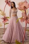 Roqa_Pink Blouse And Dupatta Net Embroidery Lily Garden Bridal Lehenga Set _Online_at_Aza_Fashions