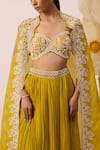 Buy_Roqa_Yellow Blouse Net Embroidery Pearls Magnolia Bloom Cape Lehenga Set  _Online_at_Aza_Fashions