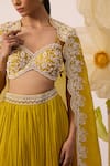 Shop_Roqa_Yellow Blouse Net Embroidery Pearls Magnolia Bloom Cape Lehenga Set  _Online_at_Aza_Fashions