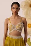 Roqa_Yellow Blouse Net Embroidery Pearls Magnolia Bloom Cape Lehenga Set  _at_Aza_Fashions