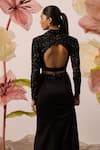 Buy_Roqa_Black Crop Blouse Net Embroidery Beads Mimosa Bloom With Skirt  _Online_at_Aza_Fashions