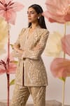 Roqa_Gold Net Embroidery Beads Chinese Primrose Fleur Jacket With Pant  _Online_at_Aza_Fashions