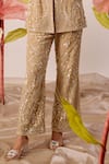 Shop_Roqa_Gold Net Embroidery Beads Chinese Primrose Fleur Jacket With Pant  _Online_at_Aza_Fashions