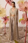 Buy_Roqa_Beige Long Jacket And Bustier Net Snowdrop Haze Sharara Set  _at_Aza_Fashions