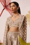 Roqa_Beige Long Jacket And Bustier Net Snowdrop Haze Sharara Set  _Online_at_Aza_Fashions