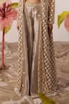 Buy_Roqa_Beige Long Jacket And Bustier Net Snowdrop Haze Sharara Set  _Online_at_Aza_Fashions