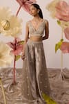 Roqa_Beige Long Jacket And Bustier Net Snowdrop Haze Sharara Set  _at_Aza_Fashions