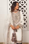 Shop_Mayyur Girotra Couture_White Velvet Embroidery Floral Notched Mirror Kurta Pajama Pant Set  _at_Aza_Fashions