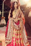 Shop_Mayyur Girotra Couture_Pink Silk Embroidery Chandelier Sweetheart Neck Lehenga Set  _at_Aza_Fashions