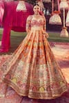 Buy_Mayyur Girotra Couture_Orange Silk Embroidery Floral And Peacock Motif Lehenga With Blouse _at_Aza_Fashions