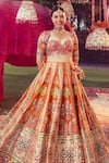 Shop_Mayyur Girotra Couture_Orange Silk Embroidery Floral And Peacock Motif Lehenga With Blouse _at_Aza_Fashions