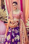 Shop_Mayyur Girotra Couture_Purple Silk Embroidery Geometric Square Floral Bridal Lehenga Set  _at_Aza_Fashions