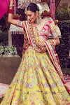 Shop_Mayyur Girotra Couture_Yellow Silk Geometric Pattern Bridal Lehenga Set With Chanderi Dupatta  _at_Aza_Fashions