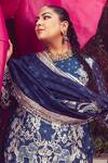 Shop_Mayyur Girotra Couture_Blue Chanderi Embellished Thread Lotus Embroidered Kurta Sharara Set _at_Aza_Fashions