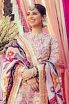 Shop_Mayyur Girotra Couture_Pink Chanderi Floral Honeycomb Embroidered Kurta Gharara Set  _at_Aza_Fashions