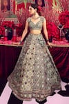 Buy_Mayyur Girotra Couture_Green Raw Floral Stripe Thread Embroidered Bridal Lehenga With Blouse _at_Aza_Fashions