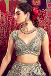 Shop_Mayyur Girotra Couture_Green Raw Floral Stripe Thread Embroidered Bridal Lehenga With Blouse _at_Aza_Fashions