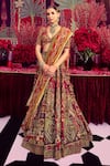 Buy_Mayyur Girotra Couture_Maroon Silk Embroidered Thread Geometric Pattern Bridal Lehenga Set _at_Aza_Fashions