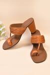 Buy_Nayaab by Aleezeh_Brown Braided Strap Kolhapuri Block Heels_at_Aza_Fashions